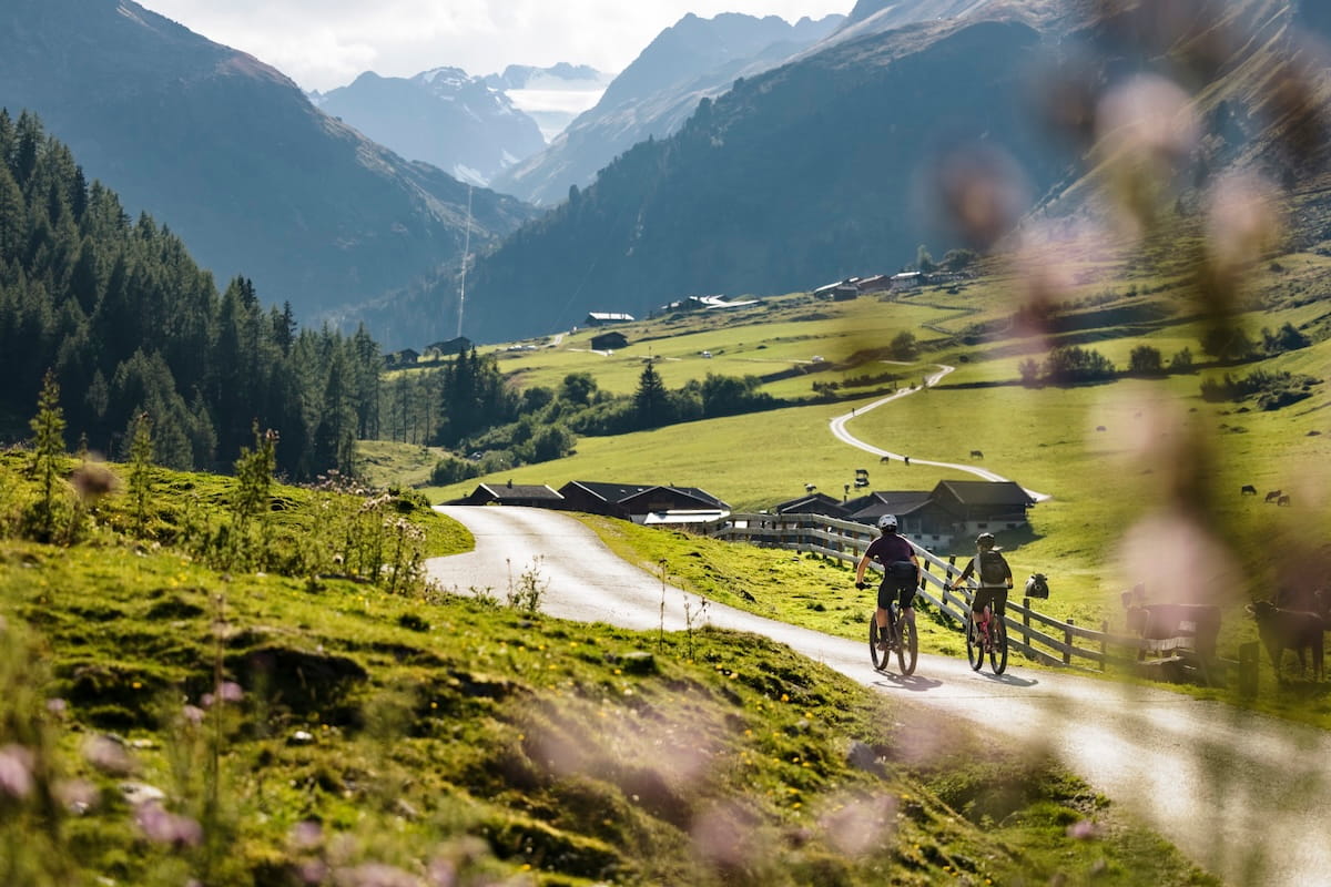 Mountainbike-Tour im Stubaital mit Bergpanorama und Stubaier Gletscher im Hintergrund